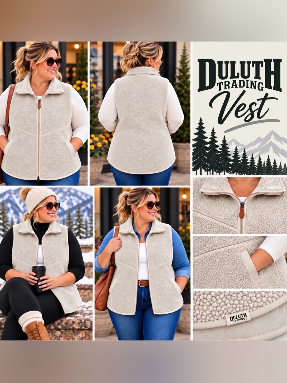 Duluth Trading Women’s Sherpa Fleece Vest Dual Zip Cream Beige Outdoor Size: 4X
